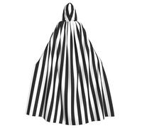 RRhgipp Mantello con cappuccio a righe bianche e nere con mantello lungo da strega vampiro mietitore strega carnevale Halloween costume da mago 147,3 cm