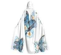 RRhgipp Mantello con cappuccio blu farfalla su fiore fiore lungo mantello triste mietitore vampiro strega carnevale Halloween mago costume 147,3 cm