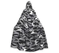RRhgipp Mantello con cappuccio grigio pipistrelli di Halloween mantello lungo mantello triste mietitore vampiro strega carnevale Halloween mago costume 147,3 cm
