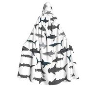 RRhgipp Mantello con cappuccio nautico con squali, mantello lungo da strega, vampiro, strega, carnevale, Halloween, costume da mago, 147,3 cm