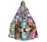 RRhgipp Mantello con cappuccio per adulti con fiore colorato, unisex, lungo mantello con cappuccio, mantello da vampiro da strega, 150 cm