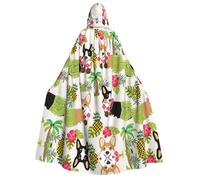 RRhgipp Mantello con cappuccio per adulti con fiore tropicale e corgi, mantello lungo con cappuccio, mantello da vampiro da strega, 150 cm