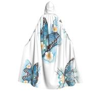 RRhgipp Mantello con cappuccio unisex lungo con cappuccio blu farfalla su fiore fiore mantello da vampiro strega costume regalo 150 cm