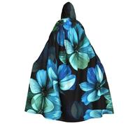 RRhgipp Mantello con cappuccio unisex lungo con cappuccio con fiore blu, mantello da vampiro da strega, costume da strega, 150 cm