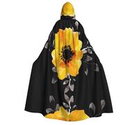 RRhgipp Mantello con cappuccio unisex lungo con cappuccio con fiore giallo, mantello da vampiro da strega, costume da strega, 150 cm