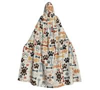 RRhgipp Mantello lungo con cappuccio con impronte di ossa di cane, mantello lungo da strega, vampiro, strega, carnevale, Halloween, costume da mago, 147,3 cm