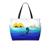 RRhgipp Ocean Waves Barca a vela con uccelli Maritime Canvas Tote Bag Tasca esterna Borsa della spesa Top Chiusura con Cerniera Essenziale Quotidiano