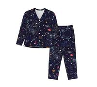 RRhgipp Set pigiama da donna a maniche lunghe con mappa della costellazione delle stelle, set da 2 pezzi, Nero , L