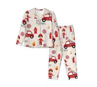 RRhgipp Set pigiama da donna a maniche lunghe per bambini e bambine in vigili del fuoco set pigiama da donna 2 pezzi abbigliamento da notte camicia da notte, Nero , S