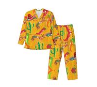 Rrhgipp Set pigiama da uomo con cappello di cactus e peperoncino e peperoncino set pigiama loungewear pigiameria pigiama set regali invernali San Valentino Capodanno, Nero , M