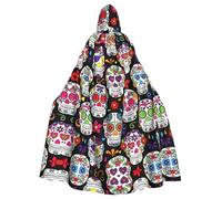 RRhgipp Sugar Skulls mantello con cappuccio lungo mantello triste mietitore vampiro strega carnevale Halloween mago costume 147,3 cm