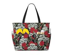 RRhgipp Teschio E Rosa Rossa Canvas Tote Bag Tasca Esterna Della Borsa Della Spesa Della Borsa Della Spesa Top Chiusura