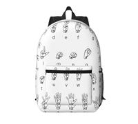 RRhgipp Zaino da viaggio con linguaggio dei segni dell'alfabeto, 43 cm, grande, per scuola, ragazzo, ragazze, donne, uomini d'affari, borsa per computer regalo