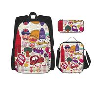 RRhgipp Zaino per la scuola con giornale in inglese, per ragazzi e ragazzi, da viaggio, per bambini, ragazze, portapranzo, astuccio per libri