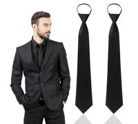 RRICHH 2 Pezzi Cravatta Nera Uomo con Clip Cravatta Zip Cosplay Regali di Natale Festa del Papà Compleanno Regali Elegante Poliestere con Nodo Cravattino per Uomini Lavoro Matrimonio Colloquio, 43cm