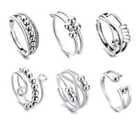 RRICHH Anello antistress da donna, 6 anelli aperti regolabili in argento, giocattolo sensoriale, per il silenzio, autismo, regalo per Natale, San Valentino, per mamma, fidanzata, figlia