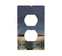 RRKDOY Gattino che guarda la luna Immagine Doppia presa pannello a parete copertura di alimentazione domestica durevole per prese decorative e interruttori