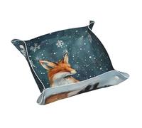 Rrkdoy Little Fox Under The Snow Vassoio portaoggetti in pelle stampata di media qualità PVC vassoio in pelle double-face per una comoda conservazione e organizzazione