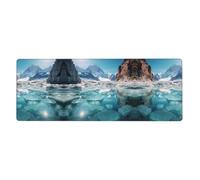 RRKDOY Tappetino per mouse da gioco con motivo glaciale trasparente che si scioglie sul lago, XXL, grande, tappetino per mouse lungo esteso, tappetino per mouse in gomma antiscivolo, bordi cuciti
