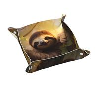 Rrkdoy Vassoio portaoggetti in pelle stampata con bradipo che si arrampica su un albero, di media qualità, in PVC su entrambi i lati, per una comoda conservazione e organizzazione