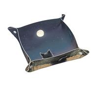 Rrkdoy Vassoio portaoggetti in pelle stampata con gattino che guarda la luna, vassoio in pelle PVC di media qualità su entrambi i lati per una comoda conservazione e organizzazione