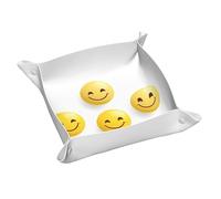 Rrkdoy Vassoio portaoggetti in pelle stampata con occhi a mezzaluna sorridente, vassoio in pelle PVC di media qualità su entrambi i lati per una comoda conservazione e organizzazione