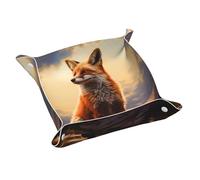 Rrkdoy Vassoio portaoggetti in pelle stampata con volpe delle nevi sulla collina di media qualità PVC vassoio in pelle double-face per una comoda conservazione e organizzazione