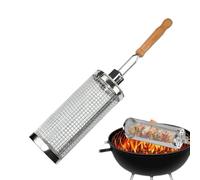 Rrlihjgu Cestini per grigliare, tubo di rete per barbecue - Gabbia di rotolamento per barbecue | Gabbia cilindrica a rete rotonda per barbecue, da cucina per carne, gamberetti e verdure