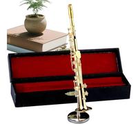 Rrlihjgu Sassofono - Sassofono in miniatura, placcato oro, da collezione con supporto e astuccio, per decorazione della casa e della casa delle bambole, regalo per compleanno e Natale