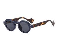 RRNTTTM Occhiali da sole rotondi da donna e uomo, stile punk, bicolore, con rivetti retrò, di tendenza, con lenti trasparenti, montatura UV400, blu, uno