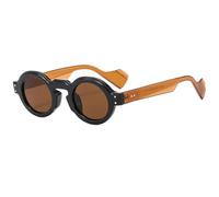 RRNTTTM Occhiali da sole rotondi da donna e uomo, stile punk, bicolore, con rivetti retrò, di tendenza, con lenti trasparenti, montatura UV400, nero e marrone, uno