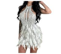 Rrongwn Abito da donna con paillettes luccicanti, abito da cocktail, con paillette, con spalline sottili, per feste, feste, alla moda, da sera, bianco, XXL