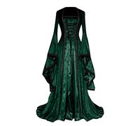 Rrongwn Abito da donna medievale, a maniche lunghe, con cappuccio, abito da principessa, abito da sera elegante, stile vittoriano, stile gotico, abito lungo da cocktail, verde, 5X-Large