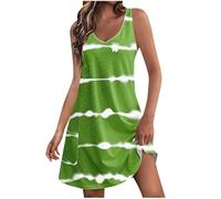 Rrongwn Abito estivo da donna, senza maniche, con scollo a V, lunghezza al ginocchio, per il tempo libero, casual, leggero, alla moda, comodo, per il tempo libero, verde, XXL