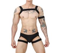 Rrongwn Body da uomo con Bulge Pouch Jockstrap Singlet da wrestling Body a rete Patchwork Body a taglio alto Stringbody Maglia Intimo, Nero , XL