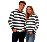 Rrongwn Camicia a righe da uomo Waldo rosso a righe Pugsley Addams nero e bianco a righe t-shirt Halloween Costume Lounge Top, Nero , XL
