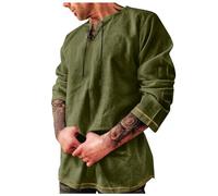 Rrongwn Camicia medievale da uomo, a tunica, in lino, a maniche lunghe, stile retrò, con lacci, per il tempo libero, casual, da pescatore, abbigliamento vichingo, senza colletto, Ag., XXL