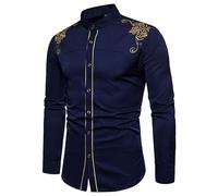 Rrongwn Camicia medievale da uomo con ricamo palazzo slim camicia a maniche lunghe vintage formale camicia a maniche lunghe abito da festa camicie button down manica lunga camicia risvolto con stampa