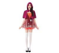 Rrongwn Costume da Cappuccetto Rosso da Donna Adulto Red Riding Hood Vestito con Mantello Fancy Dress Gothic Dress Halloween Cosplay Costume
