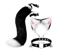 Rrongwn Costume da donna per gatti e volpe, lupo mannaro, con orecchie di gatto, cerchietto per capelli, coda di gatto e collare, orecchini di volpe con cuore, per cosplay, costume di Halloween, d, M