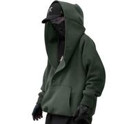 Rrongwn Felpa con cappuccio da uomo Ninja con collo alto, hip hop, felpa con cappuccio Y2K Harajuku, felpa con cappuccio con collo alto, grigio., L