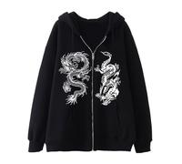 Rrongwn Felpa con cappuccio da uomo Y2K Zip Up oversize Gothic Dragon Graphic Emo Grunge Old Baggy Fleece Jacket 90S Punk Streetwear Techwear Felpa Oversize Urban Casual StreetShirt, Nero , XXL