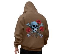 Rrongwn Felpa con cappuccio per Halloween, da uomo, Y2K, invernale, con teschio, con cappuccio, slim fit, casual, con cappuccio, vestibilità comoda, marrone, S