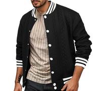 Rrongwn Giacca a bombe da uomo a maniche lunghe, per le mezze stagioni, casual, da aviatore, comoda e alla moda, da pilota, Nero , 3XL