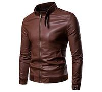 Rrongwn Giacca in pelle da uomo, slim fit, casual, per le mezze stagioni, a maniche lunghe, elegante, con colletto alto, per autunno e inverno, per attività all'aria aperta, vestibilità normale, per