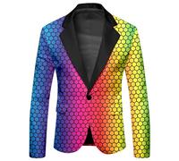 Rrongwn Giacche Da Uomo Arcobaleno Funky Suit Rainbow Abiti Sportivi Da Sposa Blazer Moda Vestito Da Uomo Festa Giacche Elegante Un Bottone Tempo Libero Scenario Spettacolo Cappotto, Blu, XXL