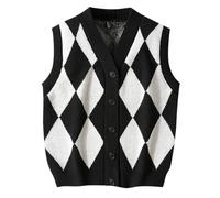 Rrongwn Gilet da uomo senza maniche, vintage, jacquar, casual, slim fit, tinta unita, per autunno, inverno, classico, business, maglia fine, Nero , XXL
