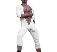 Rrongwn Henley Jumpsuit Stretchy - Pigiama intero da uomo, biancheria intima termica, bianco, XL