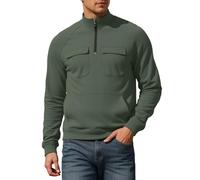Rrongwn Maglione in pile da uomo con cerniera a quarto in pile, a maniche lunghe, per il tempo libero, verde militare, XXL