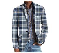 Rrongwn Male Blazer, giacca da uomo a quadri, per il tempo libero, elegante smoking vintage, giacca in cotone, comoda giacca a maniche lunghe, abito classico per il tempo libero, Blu, L
